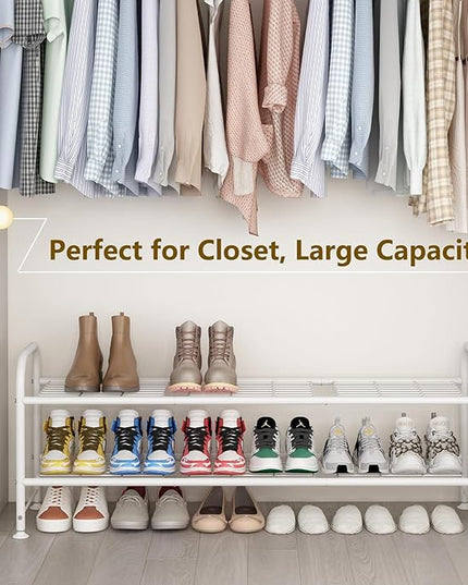 LINZINAR Shoe Rack Long 2 Tier Shoe Storage Organizer Metal Wide Shoe Shelf for Closet Entryway Bedroom 18 Paris Large Capacity, White