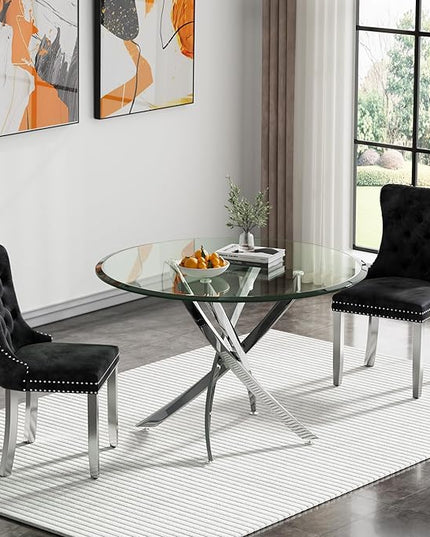 HomVent Round Glass Dining Table Set for 2, Modern Kitchen Table Set and Chairs, Round Glass Dining Room Table Set for Kitchen