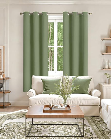 YoungsTex Olive Green Room Darkening Curtains for Living Room 72 Inches Length - Thermal Insulated with Grommet Blackout Window Drapes for Bedroom, 2 Panels, 42 x 72 Inch