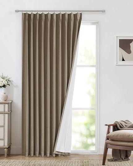 Vision Home Brown Pinch Pleated Full Blackout Curtains Linen Blended 60" Wide Thermal Insulated Window Panels 95 inch for Bedroom Living Room Darkening Pleat Drapes with Hooks Back Tab 60" Wx95 Lx1
