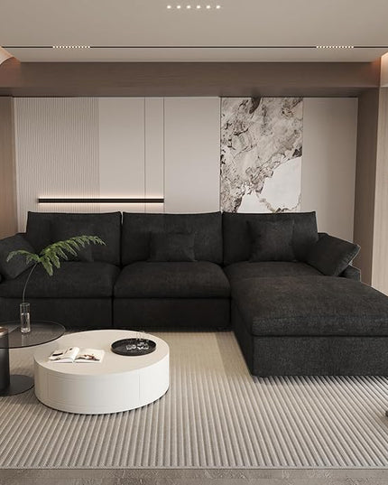 Cloud Modular Sectional Sofa Couch for Livingroom,119inch Down Filled L Shaped Couch with Wide Seat,Convertible Sectional Sofa with Ottoman,Covers Washable&Replaceable,Black