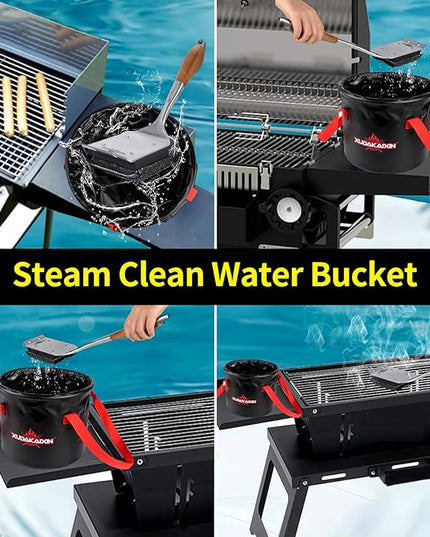 Upgraded Grill Brush Bristle Free,Water-Activated steam Effectively Cleans The Grill.Unique Wave pad for Cast Iron/ (Black-Water Bucket)