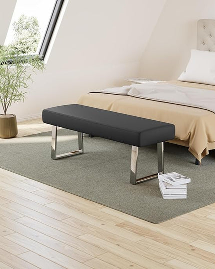JIEXI Bedroom Bench Bed end upholstered Bench Indoor Corner Small Footstool with Metal Legs, for Kitchen entryway Dining Room and Living Room Window