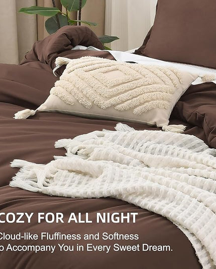 Litanika Brown Comforter Set Twin/Twin XL Size, 2 Pieces Lightweight Solid Bedding Comforter Set, All Season Fluffy Bed Set (66x90In Comforter & 1 Pillowcase)