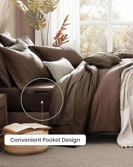 Monbix Full Size Comforter Set, Chocolate Brown Bedding Comforter for Full Size Bed Set Reversible, Bedding Sets Full 7 Pieces, Cationic Dyeing Bed in a Bag with Comforter, Sheets, Pillowcases & Shams