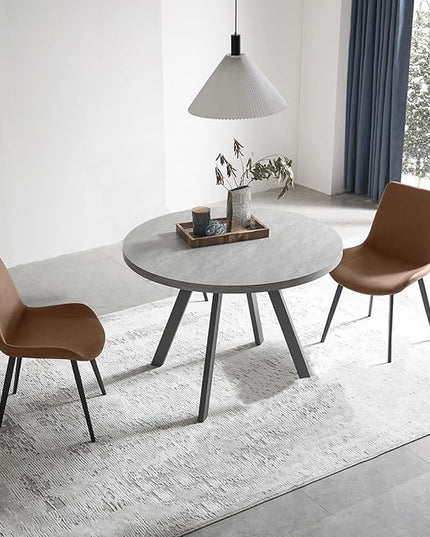 34.6'' Round Dining Table and Chairs for 2, Space Saving Modern Casual Coffee Table Set for Apartment Kitchen Dining Room (Grey Table+2 Brown Chairs)