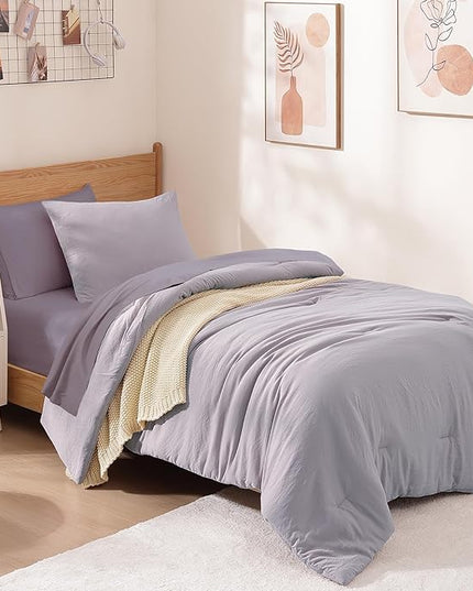WRENSONGE Twin Comforter Set- 5 Pieces Lilac Twin Bed in a Bag, All Season Twin XL Bedding Sets with 1 Fitted Sheet, 1 Flat Sheet, 1 Pillow Sham and 1 Pillowcase