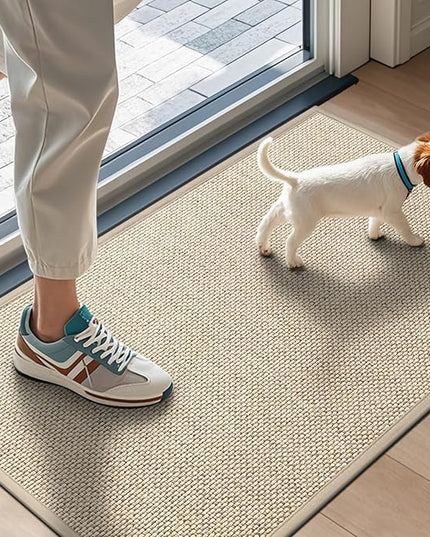 LEKEEPGO Door Mat 17"x29", Non Slip Door Mat Indoor Entrance, Rubber Backing Indoor Door mat Washable Absorbent Low-Profile Doormat Front Entryway Entry Resist Dirt Inside Door Mats, Khaki