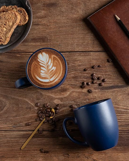 AmorArc 16oz Coffee Mugs Set of 6, Large Ceramic Coffee Mugs for Men, Women, Dad, Mom, Modern Coffee Mugs With Handle For Tea,Latte,Cappuccino,Cocoa. Dishwasher&Microwave Safe, Matte Blue