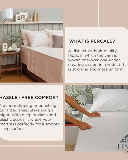 Linen Home 100% Cotton Percale Pillowcases King Size, Sand Shell, 2 Pieces of Pillow Case, Crisp and Cool Strong Bed Linen, 20 inches X 40 inches