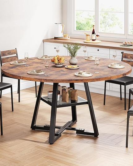 51'' Round Dining Table for 6,Kitchen Dining Room Circle Dinner Pedestal Table,Space Saving Wood Kitchen & Dining Room Furniture (Vintage, 51In)