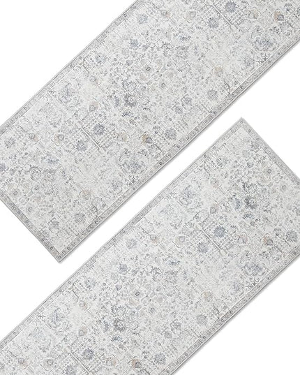 jinchan Kalen Runner Rug 3x10-2pcs Washable Hallway Rug Vintage Indoor Thin Retro Floor Cover Distressed Gray Floral Country Lightweight Non Slip Carpet for Entryway Bathroom Kitchen Bedroom Grey