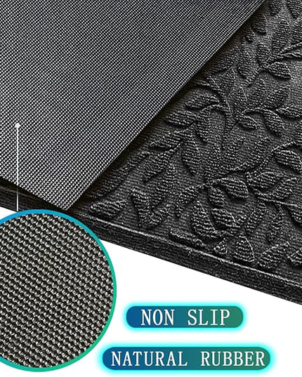 Bulijojo Sturdy Front Entrance Doormats,Durable Heavy Duty Welcome Mat,Thick Absorbent Natural Rubber Non Slip Mat,Easy Clean Entryway Mat Leaves Black, 47" x 32"