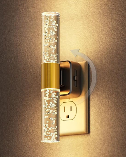 DORESshop LED Night Light, Rotating Night Lights Plug into Wall, Auto Light Sensor Nightlight Dimmable, 3000K Soft Light, LED Acrylic Bubble Nightlight Plug in for Bedroom Bathroom Hallway
