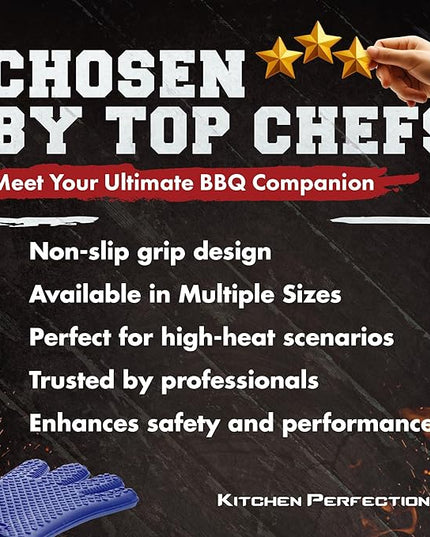 KITCHEN PERFECTION XL Silicone Smoker Oven Gloves-Extreme Heat Resistant BBQ Gloves-Handle Hot Food Right on Your Grill Fryer&Pit|Waterproof Grilling Cooking Baking Mitts|Superior Value Set+3 Bonuses