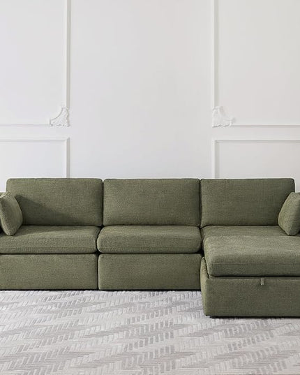 CHITA Oversized Modular Sectional Sofa, FSC Certified L Shaped Couch Reversible Chaise, Modular Sectional Couch for Living Room,112 inch Width, 4 Seat Modular Sofa with Storage Ottoman, Moss Green
