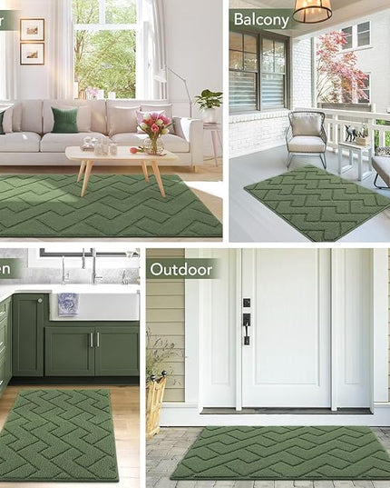 hicorfe Indoor Doormat,Front Back Door Mat Rubber Backing Non Slip Door Mats 20"x48" Absorbent Resist Dirt Entrance Doormat Inside Floor Mats for Entryway Washable Low-Profile(Green)