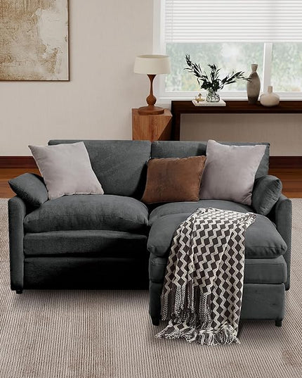 Tbfit Living Room Furniture Set, Loveseat Couch & Ottoman, Modern Comfy Cloud Sofa Set, Spring Seat Cushions, Chenille, Dark Gray