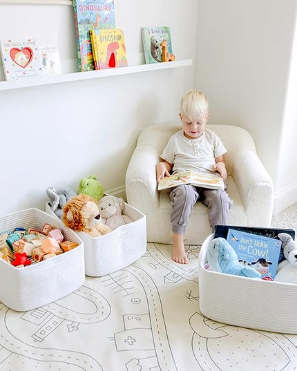NaturalCozy Storage Baskets 16.8”x13”x7.6” Cotton Rope Woven Baskets for Organizing 3-Pack | Toy Storage Bins | Basket for Shelves, Laundry, Blanket, Clothes, Closet, Kitchen, Bathroom, Gifts