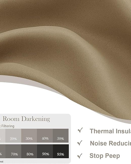 Gwine Taupe Blackout Curtains for Bedroom 54 Inches Long, Thermal Insulated Room Darkening Curtains for Living Room Each 40" Wx54 L, 2 Panels