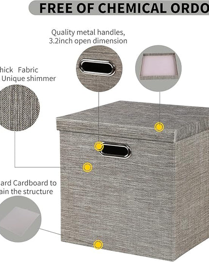 Posprica Storage Bins with Lids,13×13×13 Foldable Storage Cube Baskets Boxes Fabric Drawers for Closet Shelf Cabinet Bookcase,Set of 4,Coffee