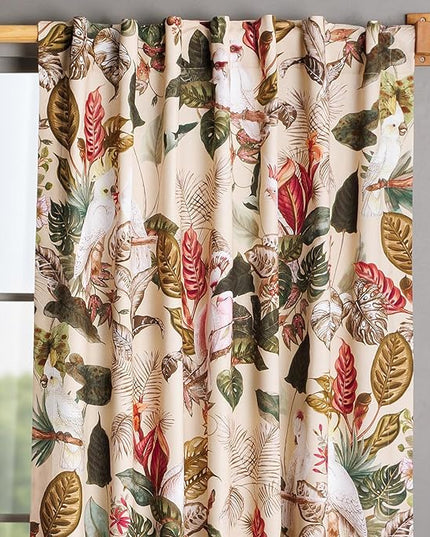Maison d'Hermine Curtains for Living Room 100% Cotton 108 inch Length One Panel Light Filtering Curtains for Bedroom Windows with Rod and Loop Pockets Drapes (Cacatoes - Beige, 50" W x 108" L)
