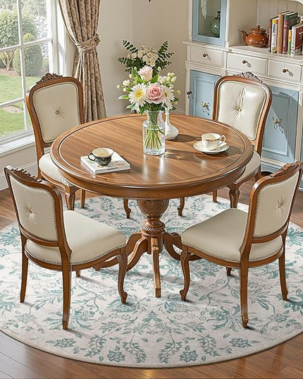 jinchan Torino Classic Floral Round Rug 6ft Vintage-Inspired Design 6’Circle Rug Machine Washable Ultra-Thin Low-Pile Non-Slip Indoor Carpet for Bedroom Dining Room Living Room Entryway