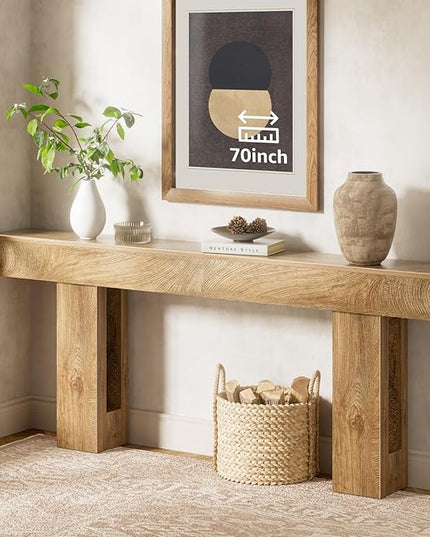 70 inch Long Console Table for Entryway - Wood Farmhouse Sofa Tables Behind Couch for Living Room Rustic 10 inch Deep Hallway Entry Way Table Home Decor