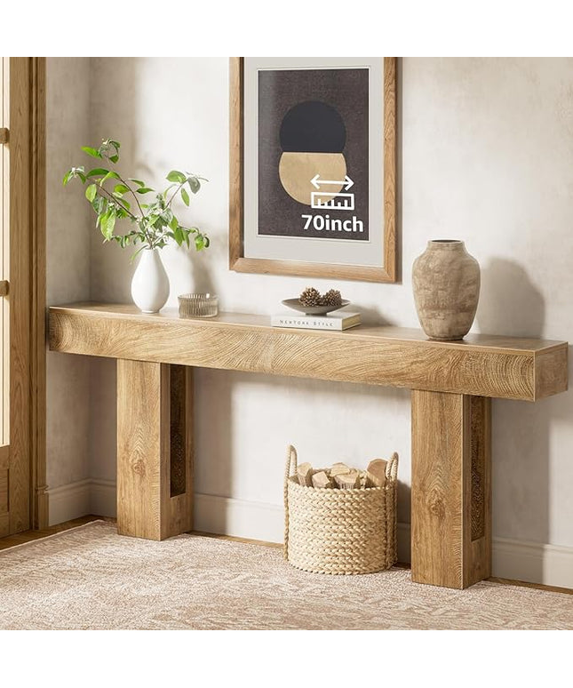 70 inch Long Console Table for Entryway - Wood Farmhouse Sofa Tables Behind Couch for Living Room Rustic 10 inch Deep Hallway Entry Way Table Home Decor