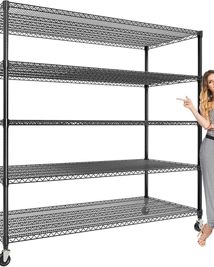 GarveeHome 82"H Storage Shelves with Wheels, 5-Tier Metal Shelving Unit Heavy Duty 3300LBS Load, Adjustable Garage Shelving Wire Rack Shelves, for Pantry Room,Kitchen, Warehouse, Basement,24"D x 59"W
