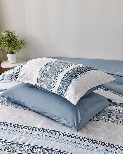 Cottolester Boho Comforter Set King Size Light Blue Comforter Set 8 Piece Bed in a Bag Striped Paisley Bedding Sets