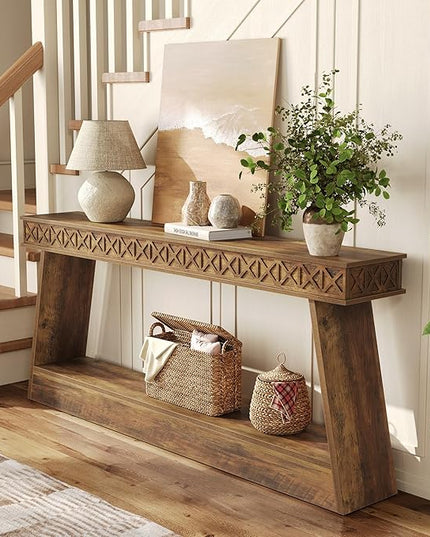 LITTLE TREE 70.87" Long Farmhouse Console Table, 2-Tier Shelf Narrow Accent Entryway Sofa Table for Living Room, Behind Couch, Hallway - Light Brown