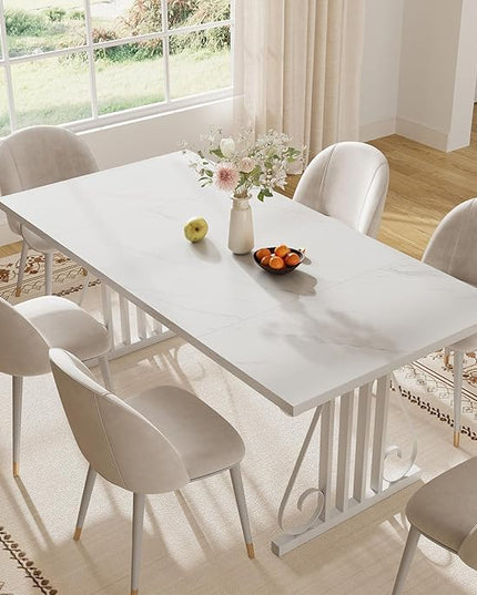 Dining Table for 4-6 People, 70.87'' Rectangular Dinner Table Modern Artistic Openwork Metal Legs for Dining Room, Kitchen, Living Room