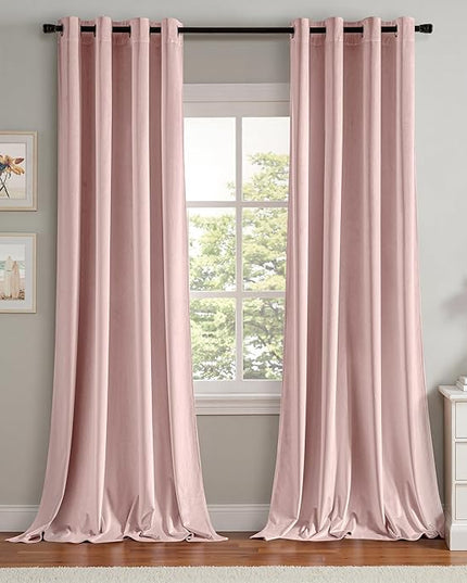 MIULEE Velvet Curtains Baby Pink Elegant Grommet Thermal Insulated Soundproof Room Darkening Curtains/Drapes for Classical Living Room Bedroom Decor 52 x 108 Inch Set of 2