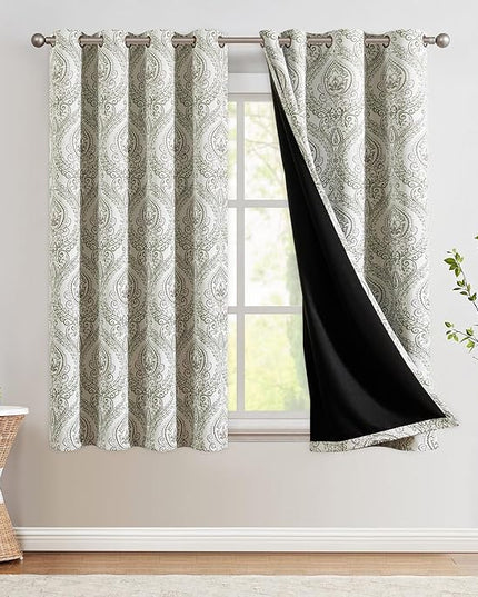 jinchan Blackout Curtains 72 Inch Length 2 Panels Green Damask Medallion Window Curtains for Bedroom Grommet Thermal Insulated Drapes for Living Room Vintage Luxury Window Treatments Set
