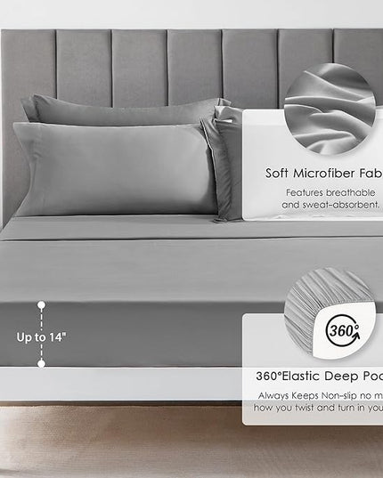 Love's cabin California King Comforter Set Grey, 7 Pieces California King Bed in a Bag, All Season Bedding Sets with 1 Comforter, 1 Flat Sheet, 1 Fitted Sheet, 2 Pillowcase and 2 Pillow Sham