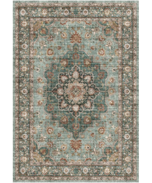 Washable Oriental Area Rug - Green 11x11 Area Rugs for Living Room Bedroom Dining Room Under Kitchen Table - Non-Slip & Stain Resistance Rug for High Traffic Area (Green, 11x11)