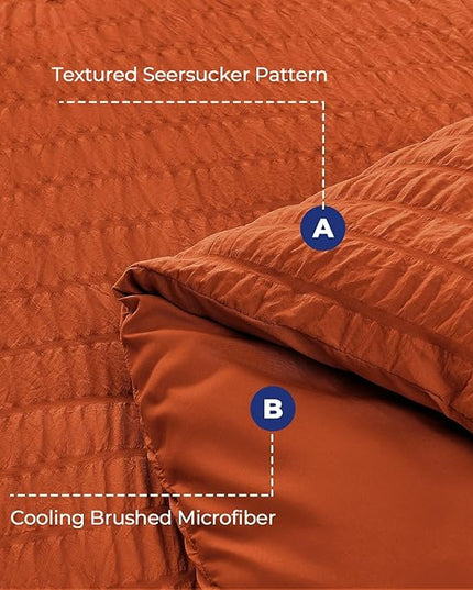 HYMOKEGE Burnt Orange Twin XL Comforter Set Seersucker 5 Pieces, All Season Luxury Bed in a Bag for Bedroom, Bedding Set with Comforter, Sheets, Pillowcase & Sham