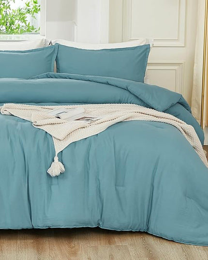 Litanika Grayish Teal Comforter Set California King Size, 3 Pieces Cal King Lightweight Solid Bedding Comforter Set, All Season Fluffy Bed Set (104x96In Comforter & 2 Pillowcases)