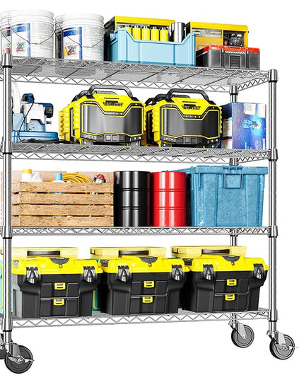 IZEUK 4-Tier Heavy Duty Metal Wire Shelving Unit, Adjustable Storage Rack Organizer for Garage, Kitchen, Office, Pantry, Warehouse (Chrome, 17.7" D x 47.2" W x 59.1" H)