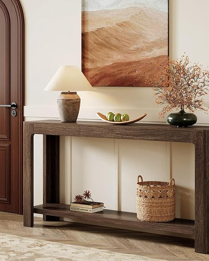 Tribesigns 63 Inch Entryway Console Table, 2-Tier Farmhouse Narrow Sofa Table Behind Couch, Accent Entrance Console Furniture for Entryway, Foyer, Hallway, Dark Brown