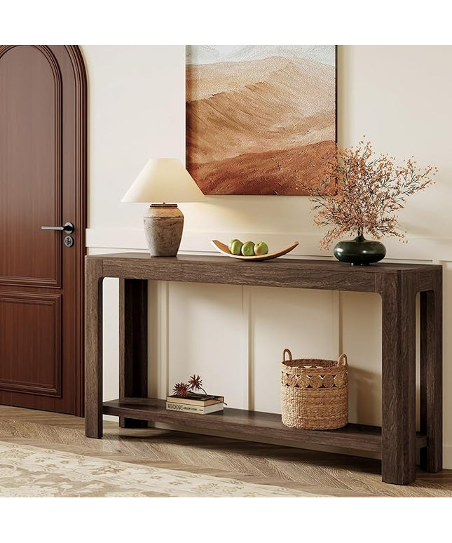 Tribesigns 63 Inch Entryway Console Table, 2-Tier Farmhouse Narrow Sofa Table Behind Couch, Accent Entrance Console Furniture for Entryway, Foyer, Hallway, Dark Brown