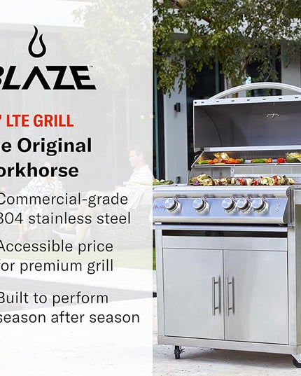 Blaze 32-Inch 4-Burner Built-In Natural Gas Grill | 66,000 BTU | Rear Infrared Burner & Grill Lights | 304 Stainless Steel Construction | BLZ-4LTE2-NG