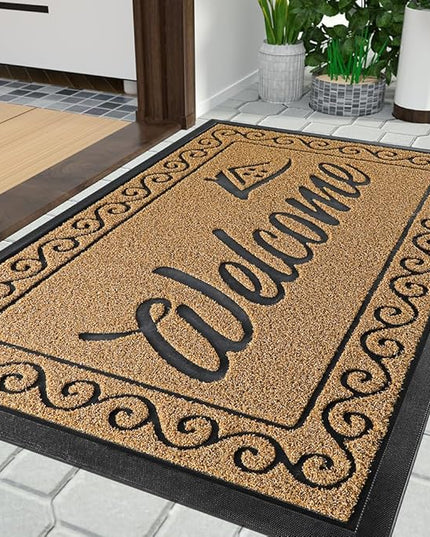 Yimobra Welcome Mat Outdoor Indoor, Waterproof Heavy Duty Front Door Mat Outside Entrance, Extra Sturdy Non-Slip Doormat, Low Profile, Dirt Trapping, 36x24 Inches, Yellow