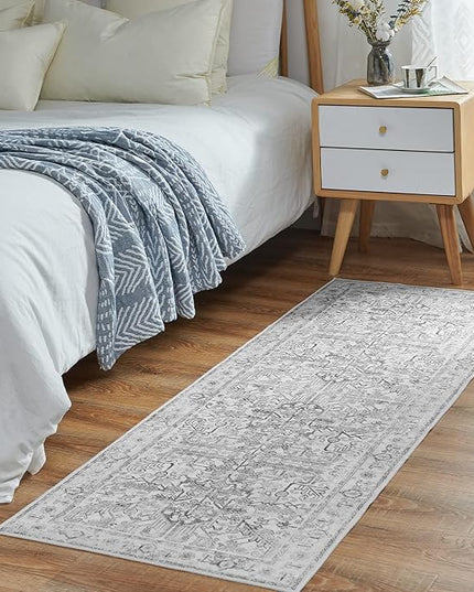jinchan Lima Runner Rug 2x6 - Vintage Hallway Machine Washable Rug Floral Non Slip with Rubber Backing Ultra-Thin Carpet Runner for Kitchen Bedroom Laundry Room Farmhouse Entryway (2x6ft, Grey)