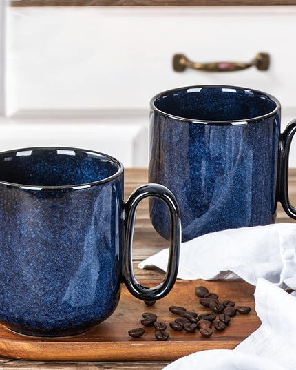 vicrays Ceramic Coffee Mug Set - 18 Ounce Large Stoneware Mug for Men Women - Unique Glazed Porcelain Mugs with Handle for Coffee Latte Tea Milk Cocoa - Set of 4 (Blue)