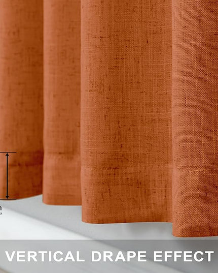 Pitalk Burnt Orange Linen Curtains 102 Inches Long for Living Room 2 Panels Set Back Tab Pocket Fall Drapes Semi Sheer Light Filtering Rust Terracotta Curtain 102 Length for Patio Sliding Door Bedroom