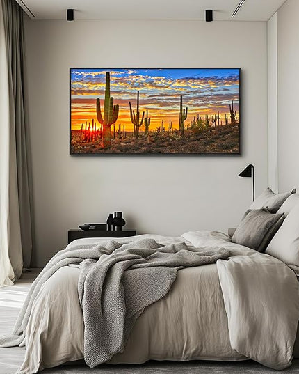 Cactus Plant Scenery Pictures Black Framed Canvas Wall Art For Living Room Large Size Wall Decor For Office Boho Wall Painting Bedroom Decorations Artwork Ready To Hang Black Frame 20" x 40"