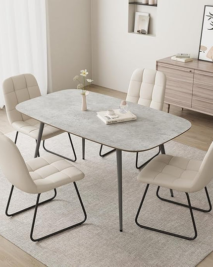 47.2'' Dining Table Set for 4,Modern Wood Dining Table,Leather Dining Chairs 4,Table and Chairs Set of 4,Ideal for Kitchen Dining Room (Gray Table + 4 U-Shaped White Chairs, 47.2")