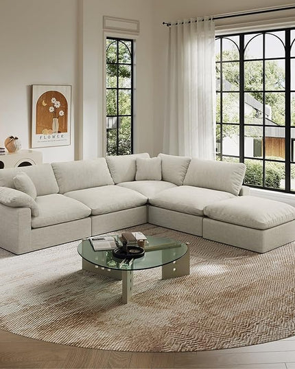 Cloud Modular Sectional Sofa,143" Down Filled Sofa 4 Seat with Chaise,Minimalist Sofa Cover Washable and Replaceable Couches for Living Room,Sectional Sofa Deep Seat